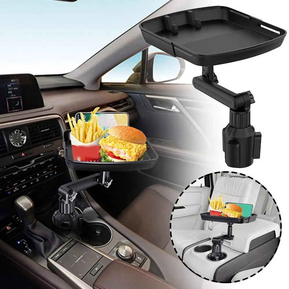 

Universal Car Cup Holder Tray With Dual Cup Holder Organized Table Food Car Tray Portable Adjustable Drink Meal M8S9