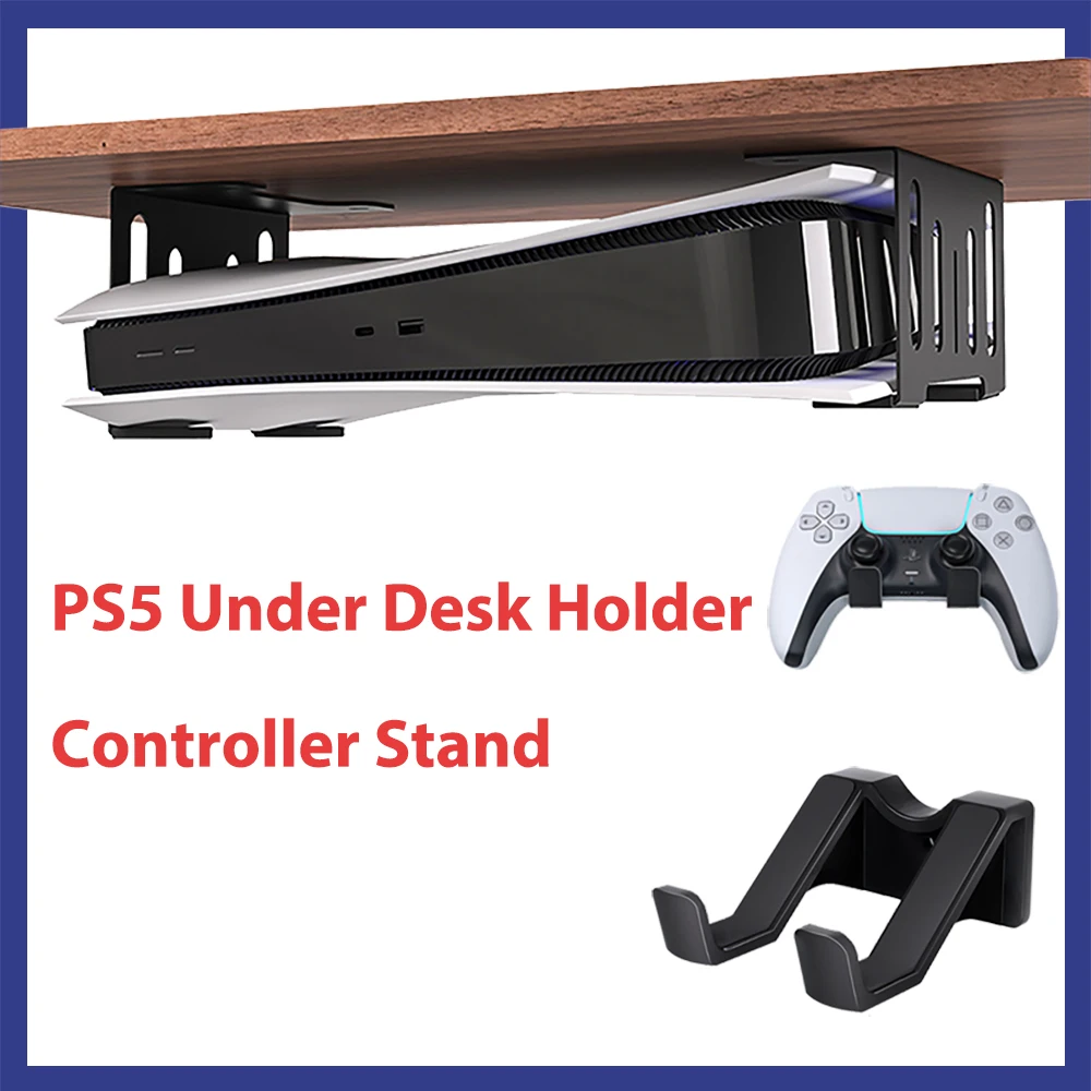 PS5 Console Under Desk Metal Stand Holder Horizontal Installation ABS Plastic Durable Wall Mount Controller Stand Fast Shipping