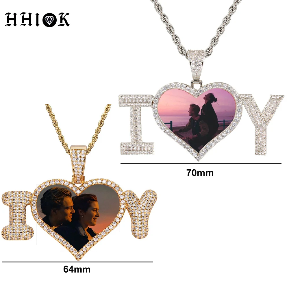 I Love U Creative Photo Necklace Personalized Letter Pendant Hip Hop DIY Jewelry Custom Picture Heart Charm Tennis Chain