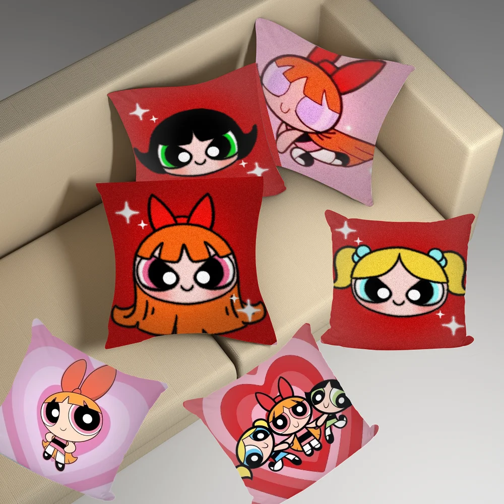 Cute P-Powerpuff Girls Pillow Case DIY Pillowcase Home Office Decorative Pillowcase Bedroom Sofa Car Cushion Cover 45x45 cm