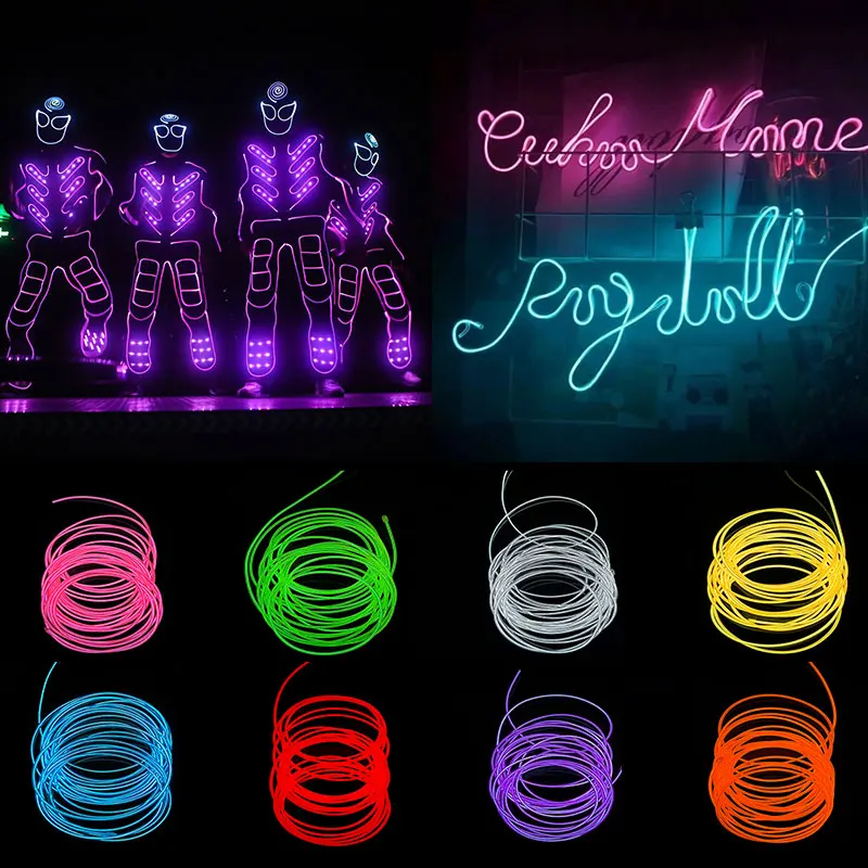 1M/3M/5M Glow EL Wire Cable LED Neon Light Christmas Wedding Dance Party Decor DIY Costumes Clothing Glow In The Dark Supplies