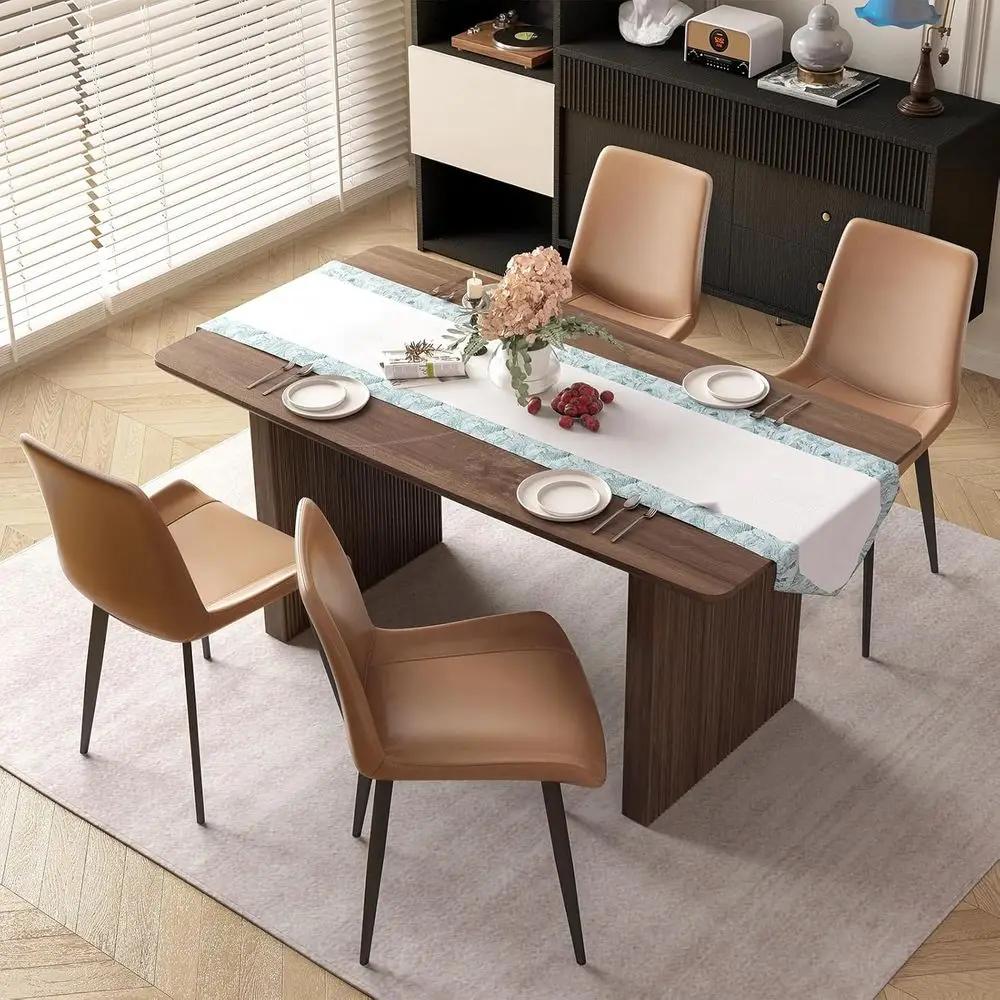 

ern Leather Dining Chairs Set O 4, Pu Leather Kitchen Chair, Waterproo and easy to clean aux Leathers With Curved Backrest Seat