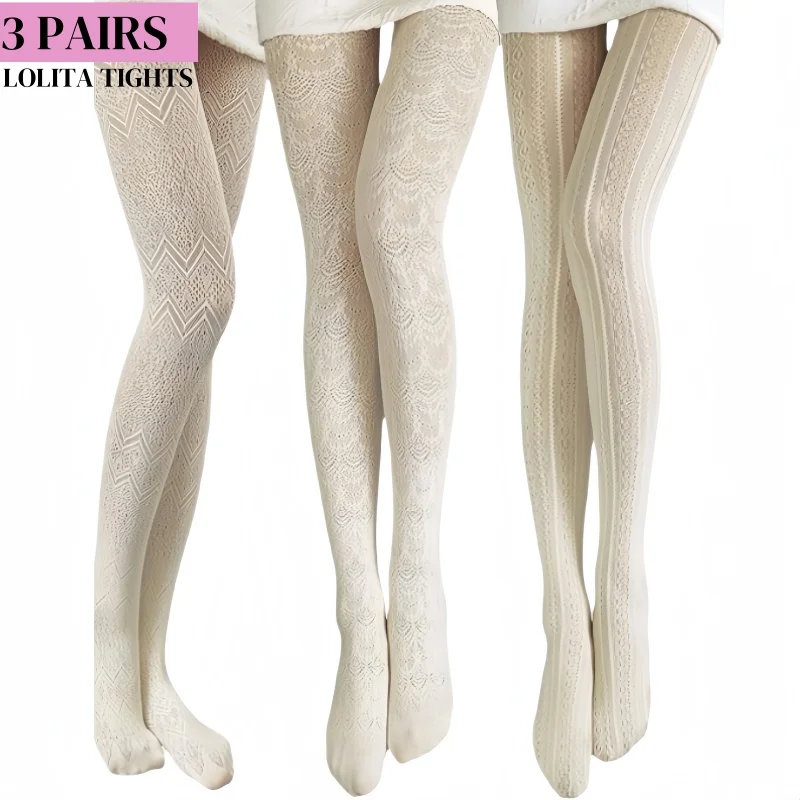 

1 шт./3 шт. сексуальные женские белые колготки в стиле Лолиты, косплей, ажурные колготки в сетку, чулки с узором в виде сердца, каваи, кружевные носки