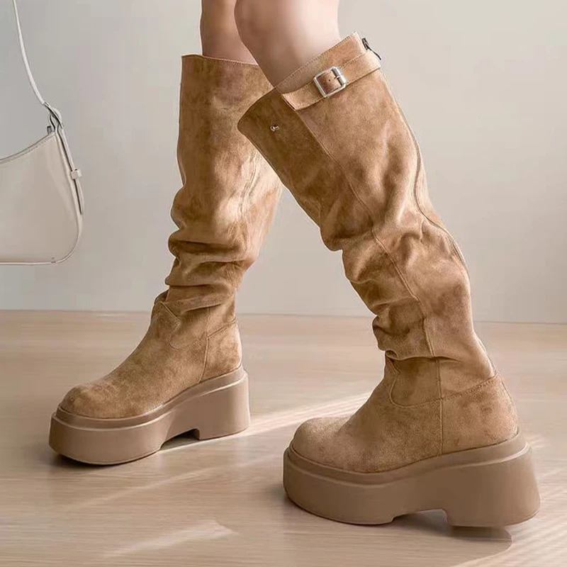 

Platform Women's Long Boots High Heels Fashion Designer Shoes Dress Knee High Winter Boots 2025 New Casual Mujer Chelsea Botas