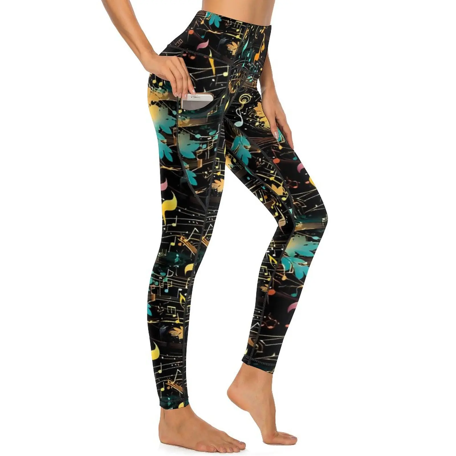 Abstract Music Note Leggings Sexy  Push Up Yoga Pants Novelty Quick-Dry Leggins Female Design Fitness Running Sports Tights