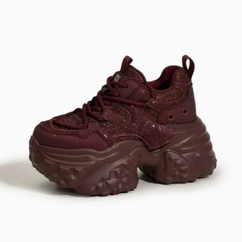 

Новые женские кроссовки-ботинки на платформе 9 см из микрофибры и натуральной кожи, весна-осень, с блестками, вулканизированные