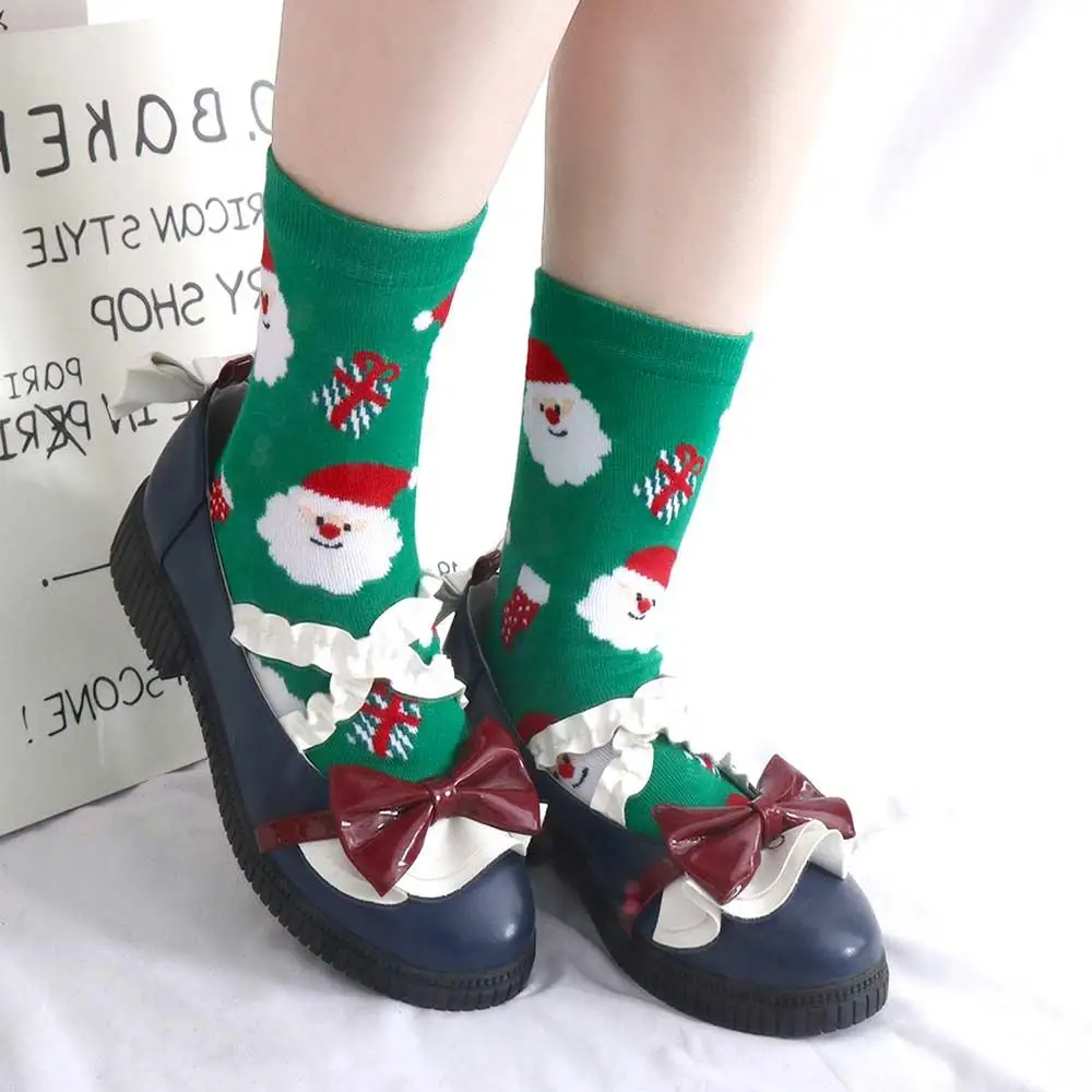 Sweet Harajuku Cotton  Hosiery Snowman Santa Claus Girls Gift Korean Style Socks Mid-Tube Socks Women Socks Christmas Socks