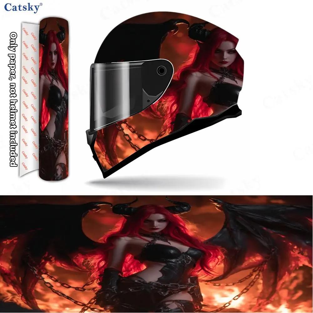 

Flame Bat Wings Female Demon PVC Motorcycle Helmet Decal, Self-adhesive Waterproof Sticker, Scratch Resistant Decorative Film, S