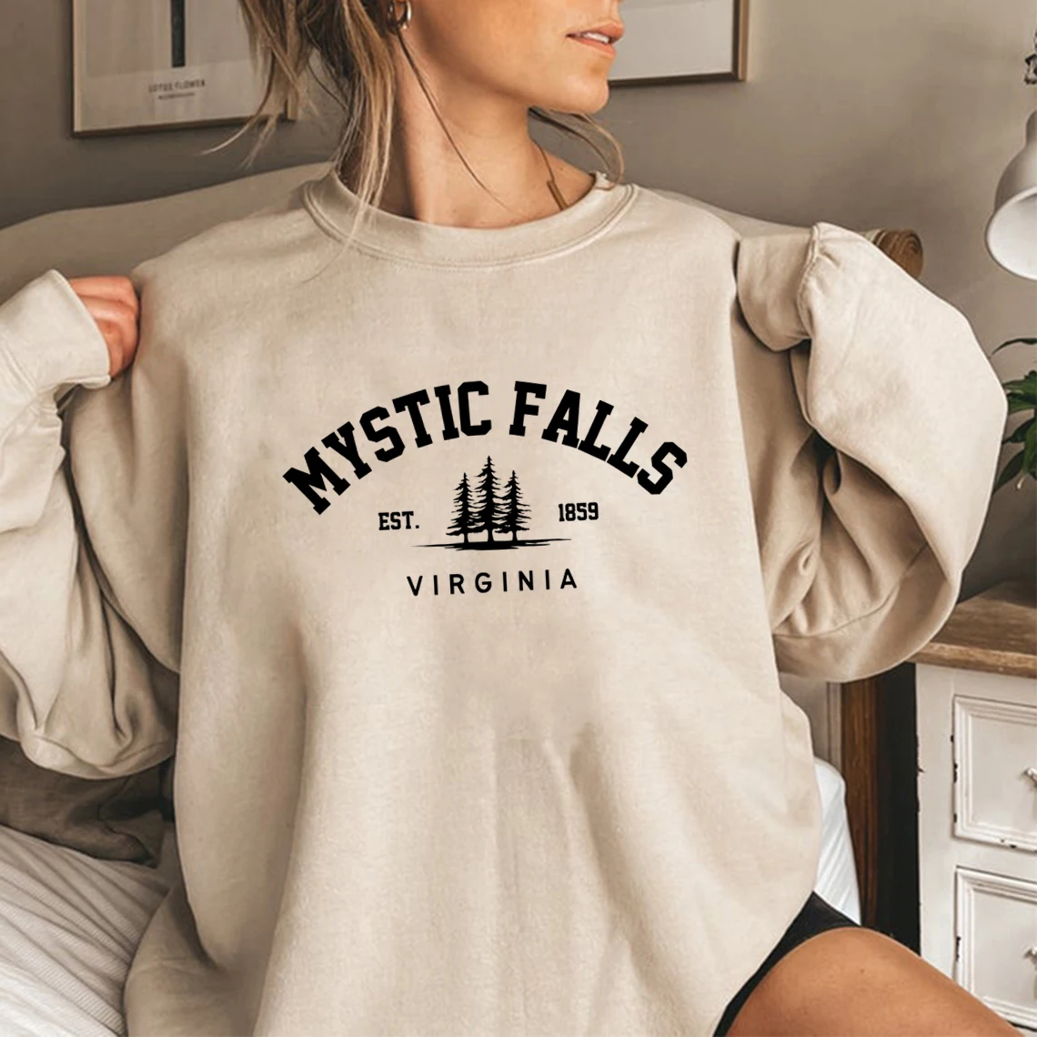 

Mystic Falls Virginia Sweatshirt Salvatores Hoodie Unisex Long Sleeve Crewneck Pullovers Hoodies Casual Sweater for Vampire Fans