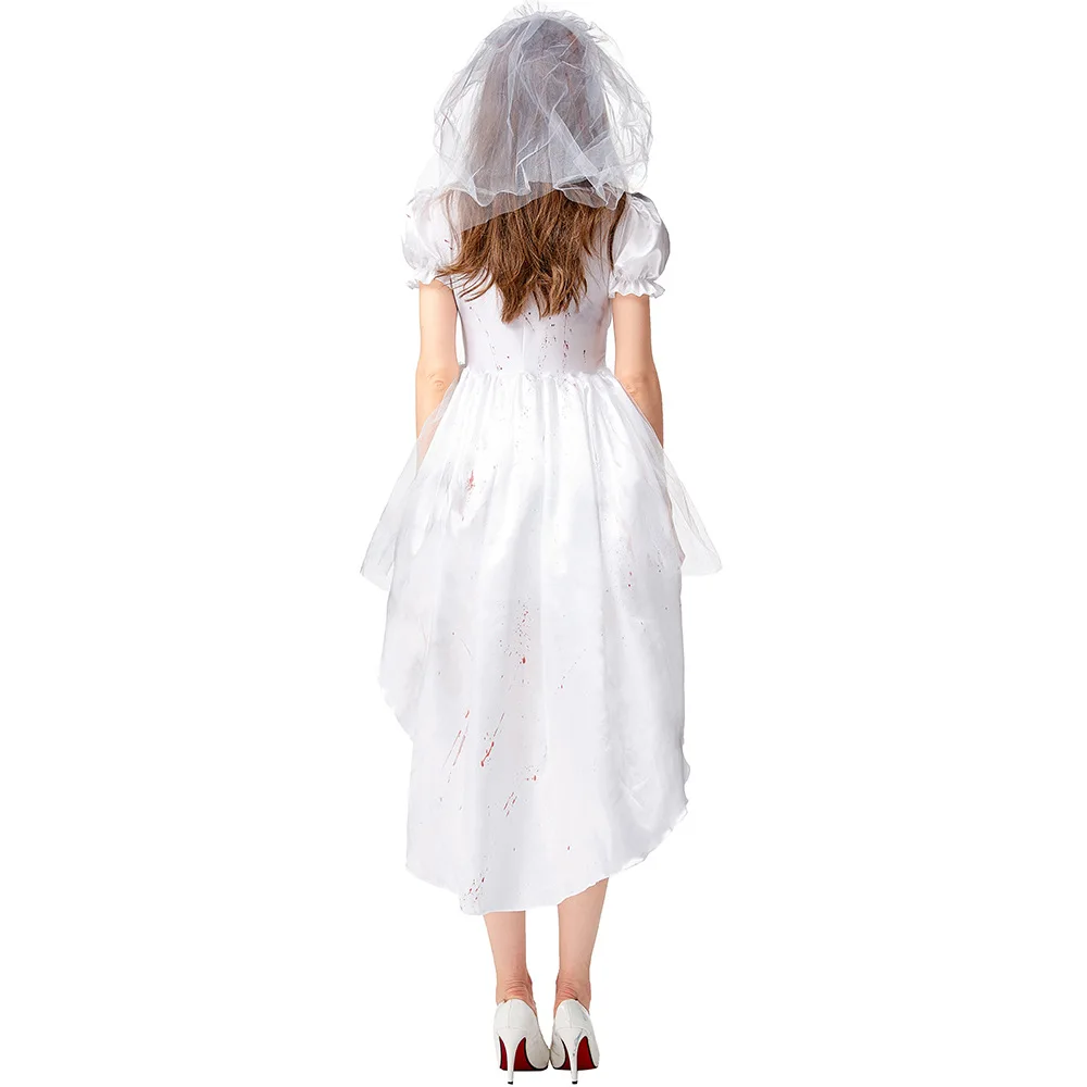 Loween branco fantasma noiva manchado de sangue zumbi morte deus casamento dr foto oot múmia esqueleto seco traje feminino