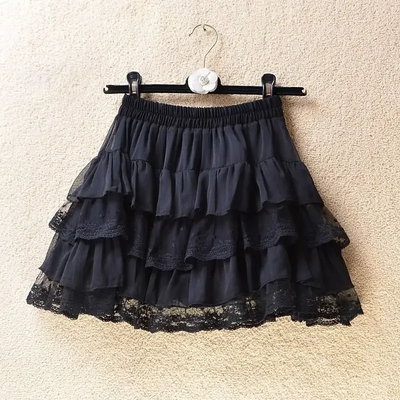 

Short skirt white lace cake skirt skirt skirt female summer high waist thin a line skirt princess puffy skirt