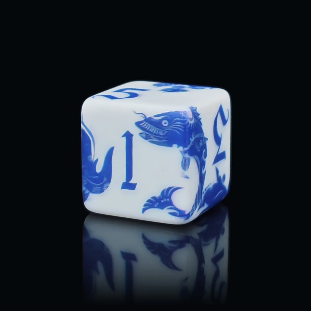 12Pcs Blue And White Porcelain Koi Fish D6 Dice,Chinese Style 16MM Square Acrylic 6-Sided  For DND RPG TTRP Tabletop Board Game view 3