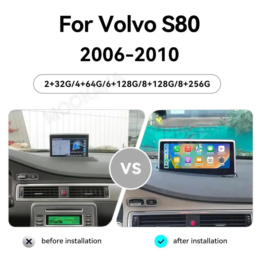 For Volvo S80 2006-2010 8.8 Inch Android 13.0 Car Radio Stereo Media Video Player Headunit Wireless Carplay Android Auto WIFI