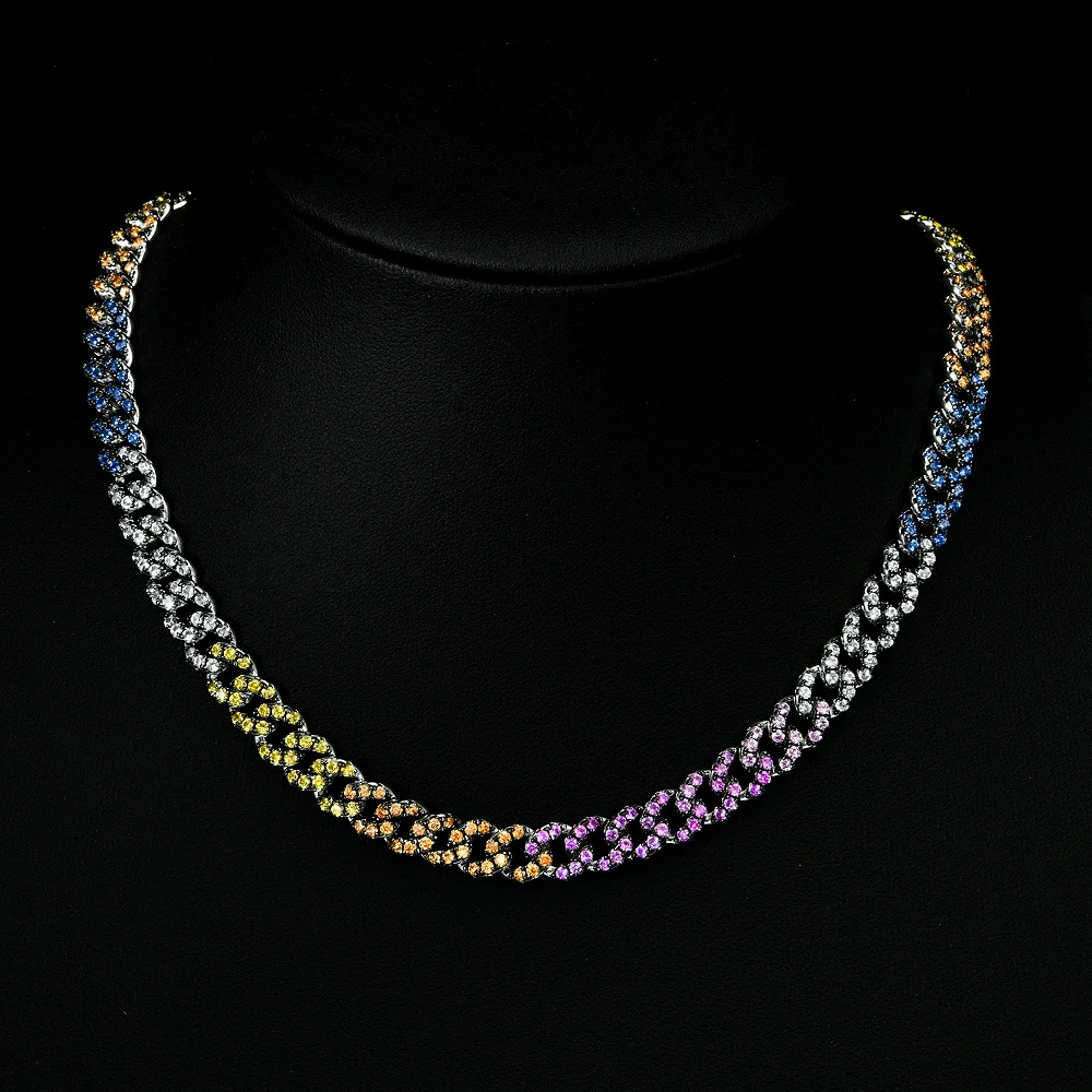 WUIHA Real 925 Sterling Silver 3EX VVS1 Multicolor Synthetic Moissanite Gemstone Cuba Chain Necklace for Women Men Drop Shipping