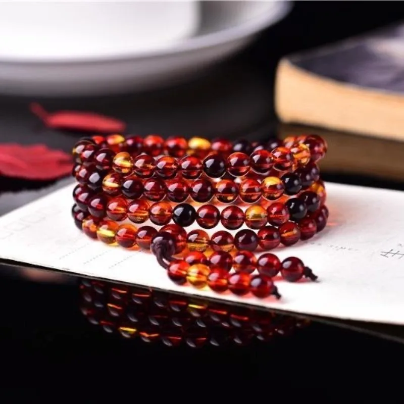 

108 Beads Amber Round Bead Bracelet & Necklace, Unisex Fashion Jewelry for Men Women, Multipurpose Casual Ornament