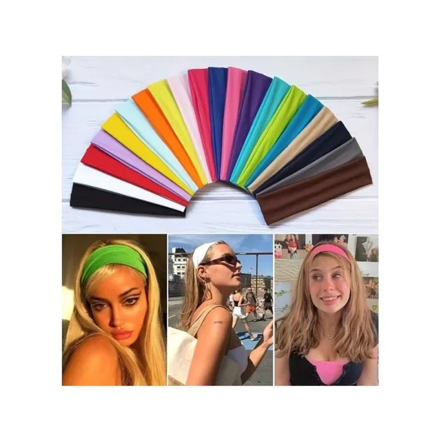 10 Pack Elastic Sports Headbands for Women Stretchy Candy-Colored Hairbands Fashion Sweatbands for Fitness Yoga Running Cycling