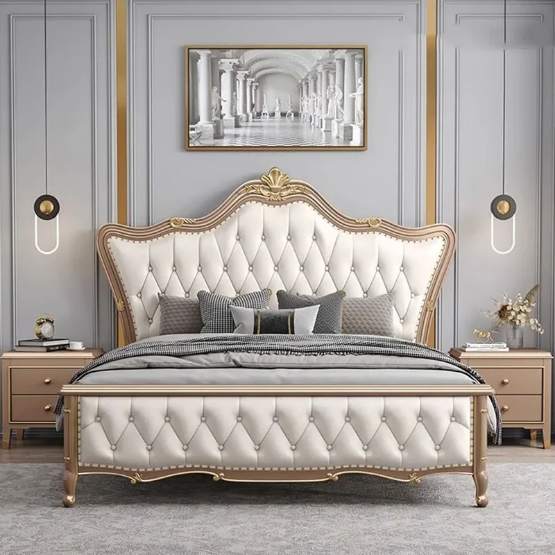 

Queen High End Double Bed Designer Modern White Wood Aesthetic Twin Bed Frame King Size Sleeping Cama Box Casal Home Furniture