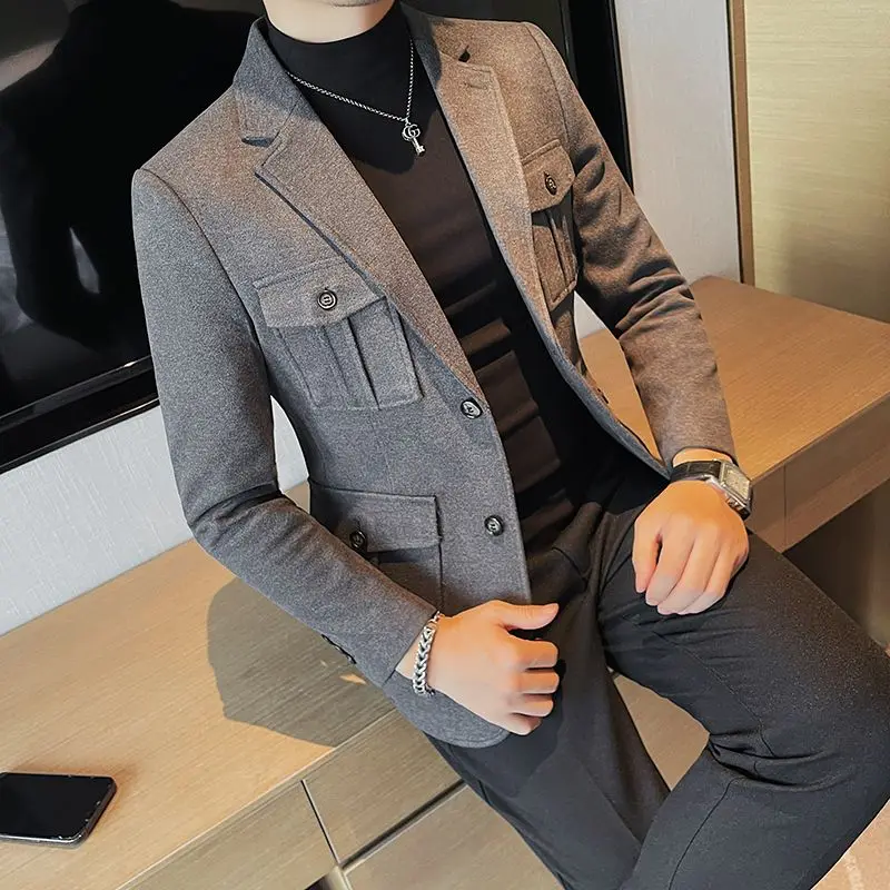 Tweed Men's Suit Jackets Single Breasted Male Blazer Gray Fashion 2024 Luxury Designer Menswear Coat Korean Style Clothes Casual