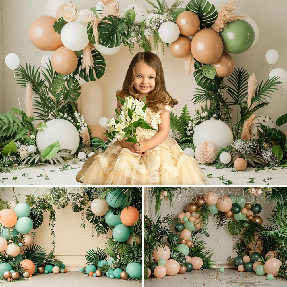 Jungle Theme Party Photography Backdrop Rainforest Arch Green Balloons Boho Ferns Palm Leaves Plants Photo Studio Photo-call