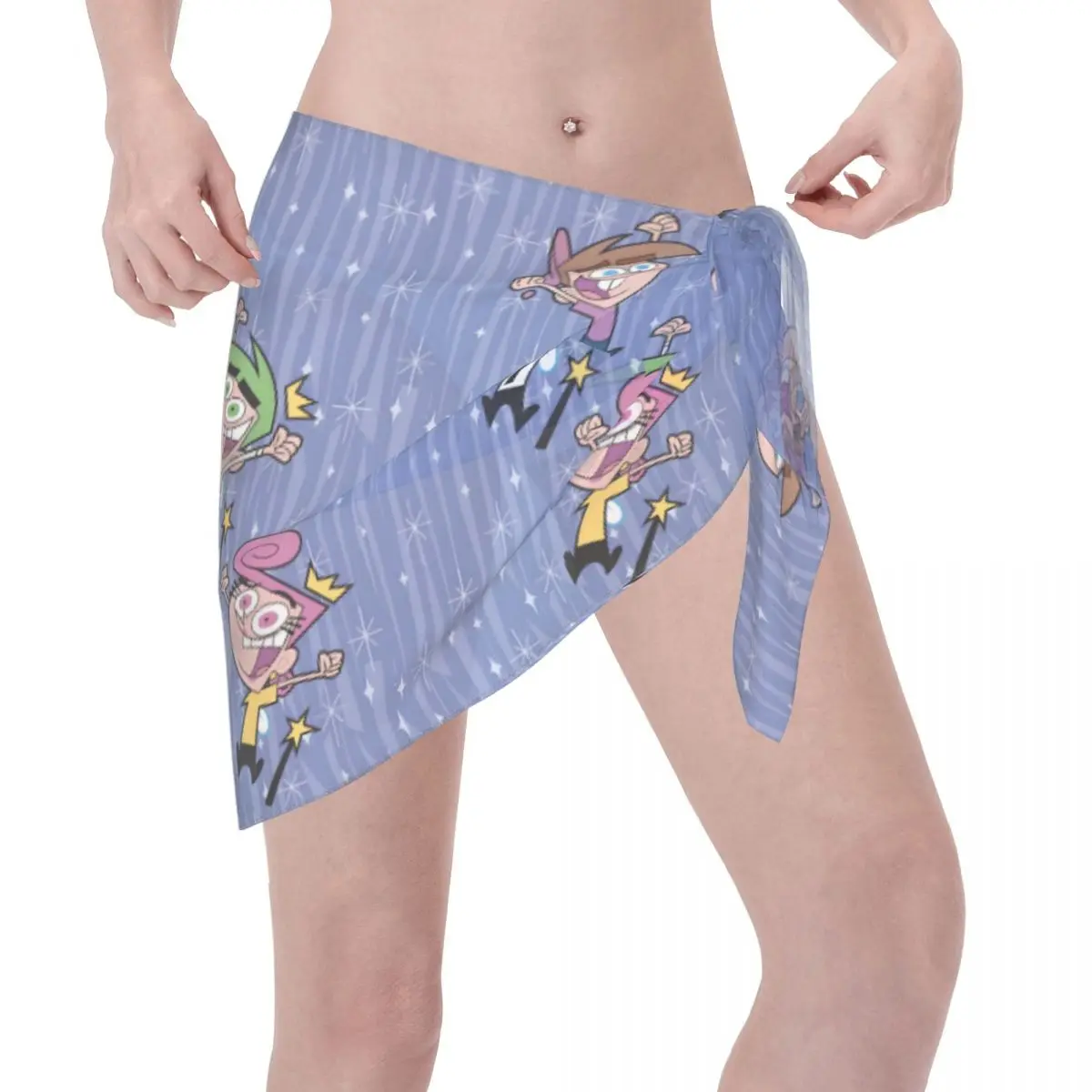 Custom The Fairly Oddparents Strand-Bikini-Wickel, durchsichtiger Bikini, Strandkleid, kurzer Rock, Chiffon-Schal, Vertuschung für Frauen