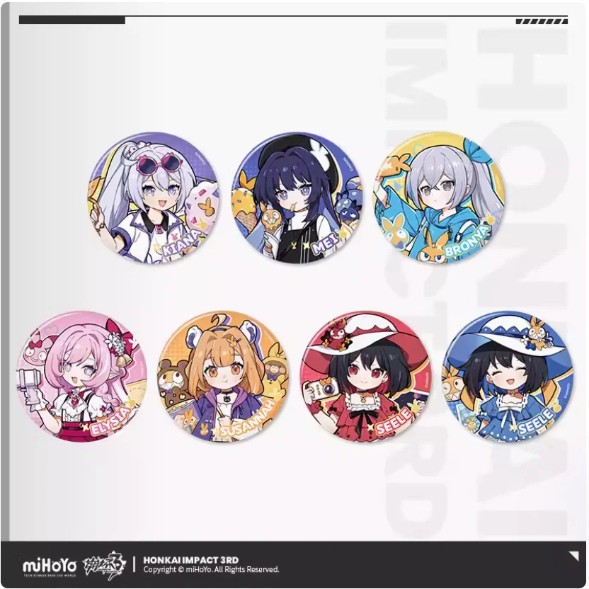 2024 Anime Honkai Impact 3 Homu Roaming Amusement Park Series Tinplate Badge Cartoon Figure Seele Baji Brooch Button Gift