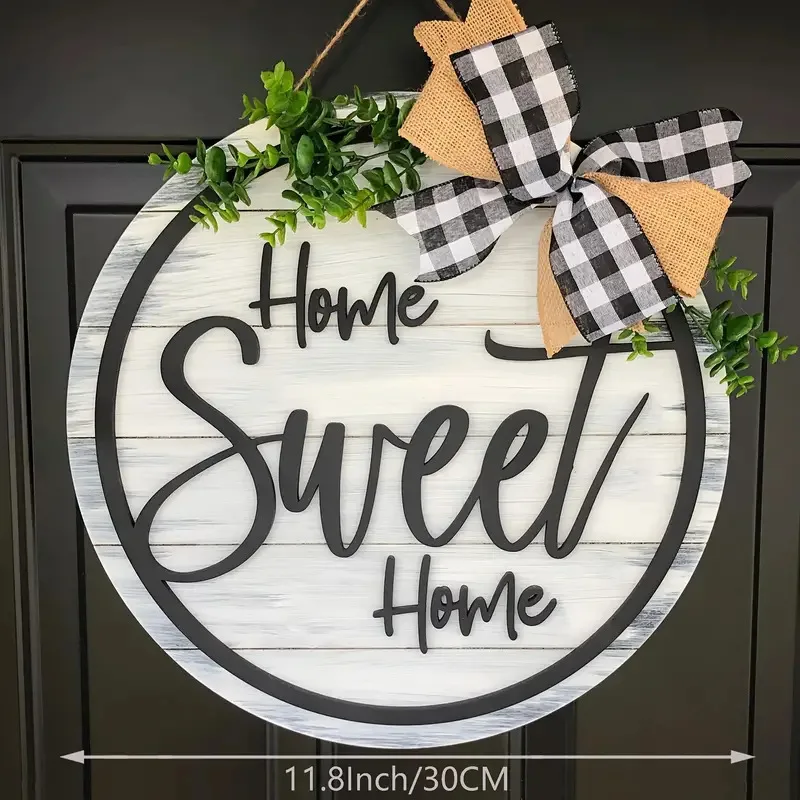 

2pcs Home Door Decorations Door Hanging Fake Plants Decoration Black and White Plaid Bow Decoration Fresh and Elegant Style