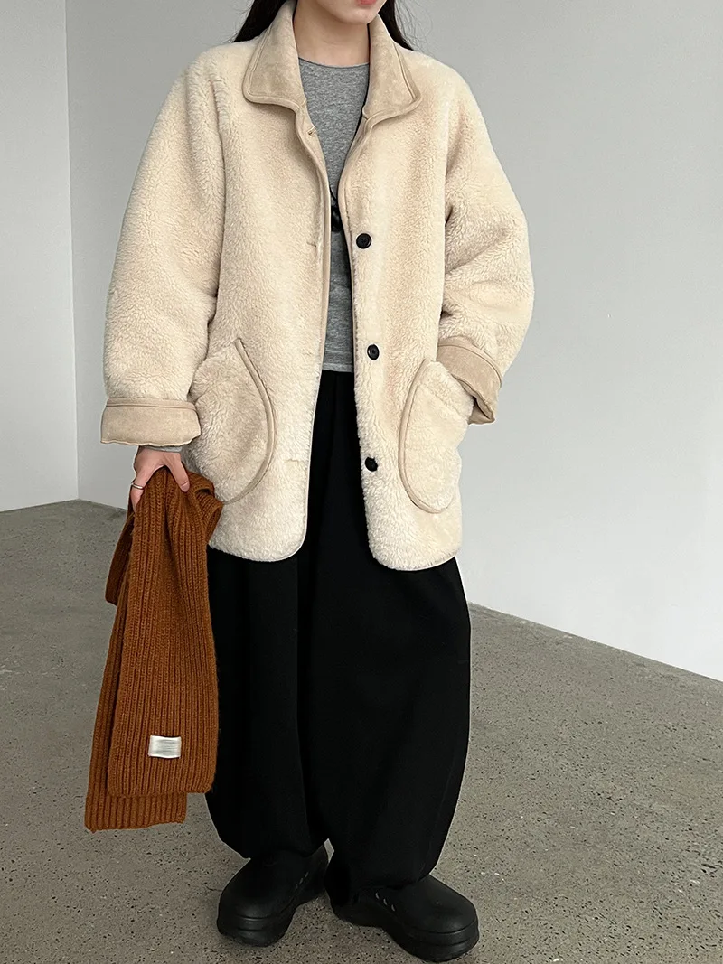 LIMO Cappotto in lana di agnello moda Giacca da donna in finta pelle di montone Capispalla in poliestere spandex per l'autunno inverno Pendolarismo quotidiano