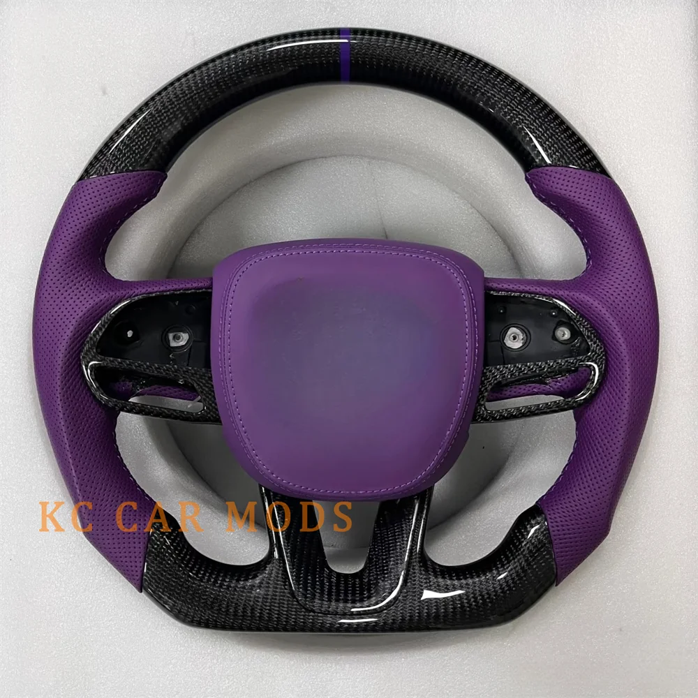 

Customized black Carbon Fiber Purple leather Steering Wheel for 2015 2016 2017 2018 2019 2020 Dodge Challenger
