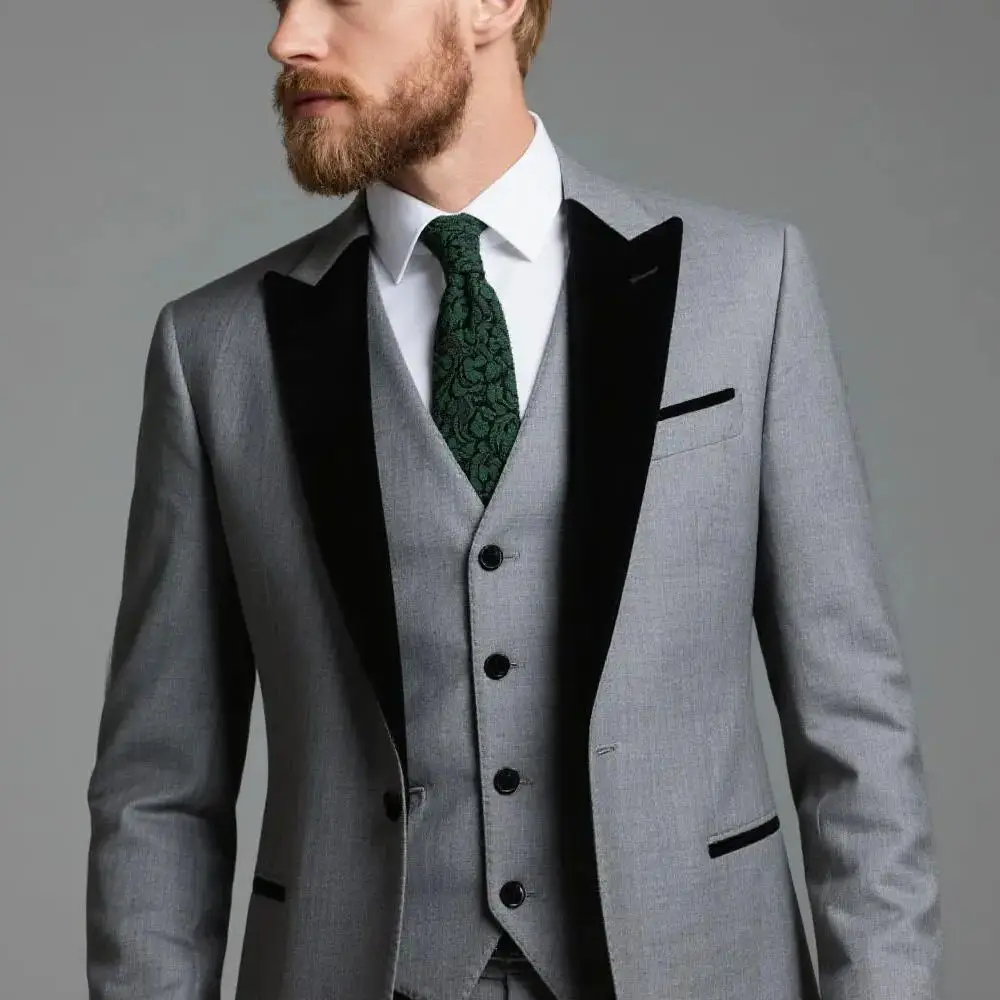 

Formal Slim Fit 3 Pieces Men Suits Elegant Groom Tuxedos Shawl Lapel Blazer Vest Pants Wedding Business Prom Male Men Clothing