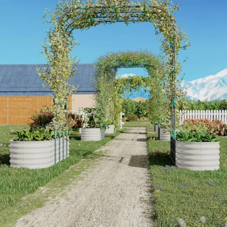 96 Tall Galvanized Raised Garden Bed with Vertical Arch Trellis Expandable Outdoor Planter Box for Climbing Vegetables Flowers view 4
