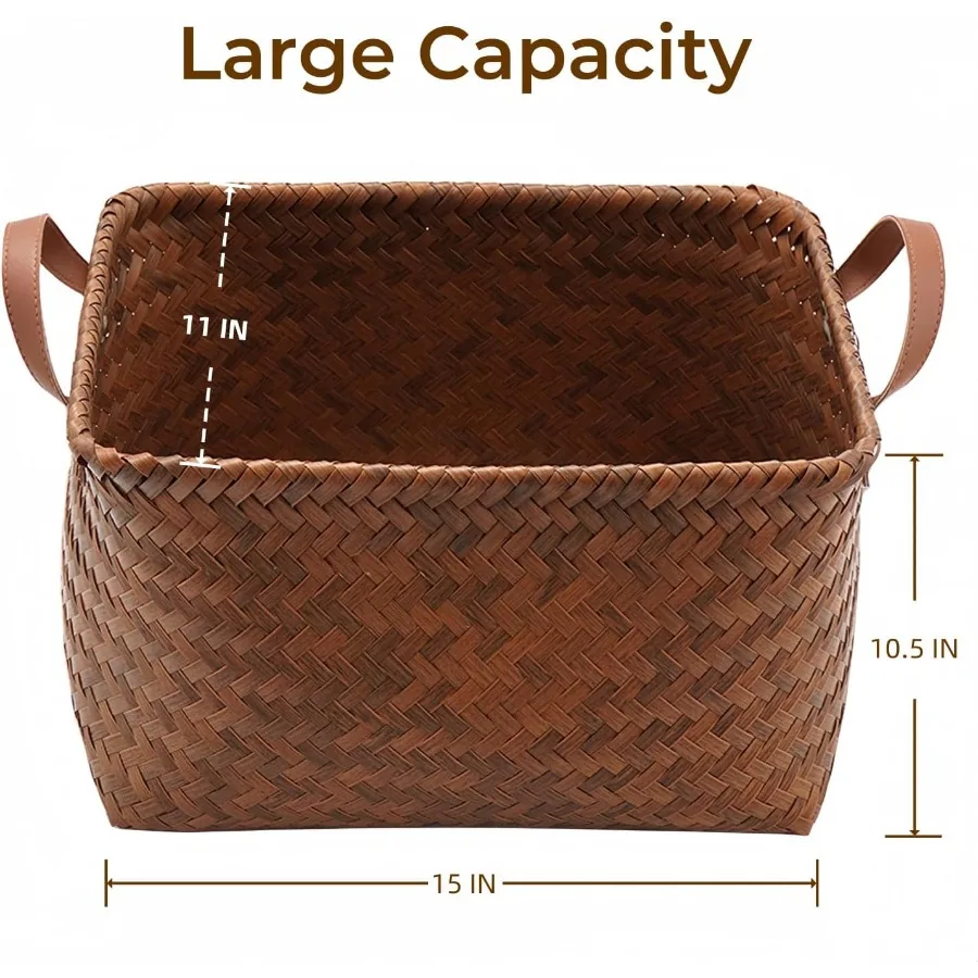 GIB Wicker Storage Baskets for Shelves with Handles 4 Pack 15