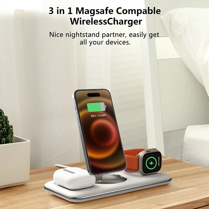 

3 IN 1 Foldable Magnetic Wireless Charger For iPhone 15 14 13 12 Pro Max Mini iWatch Ultra iWatch 8 7 SE Airpods 3 Fast Charging