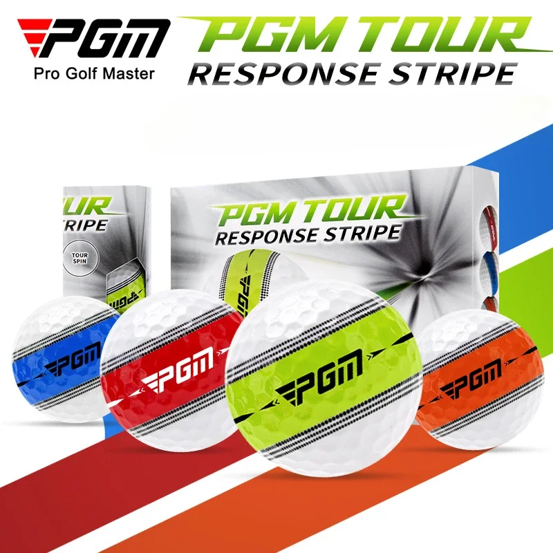 PGM Golf Ball 360 ° Track Line of Sight Competition Stripe 2 Layer Ball High Elasticity 12pcs 4 Color Golf Supplies Q030