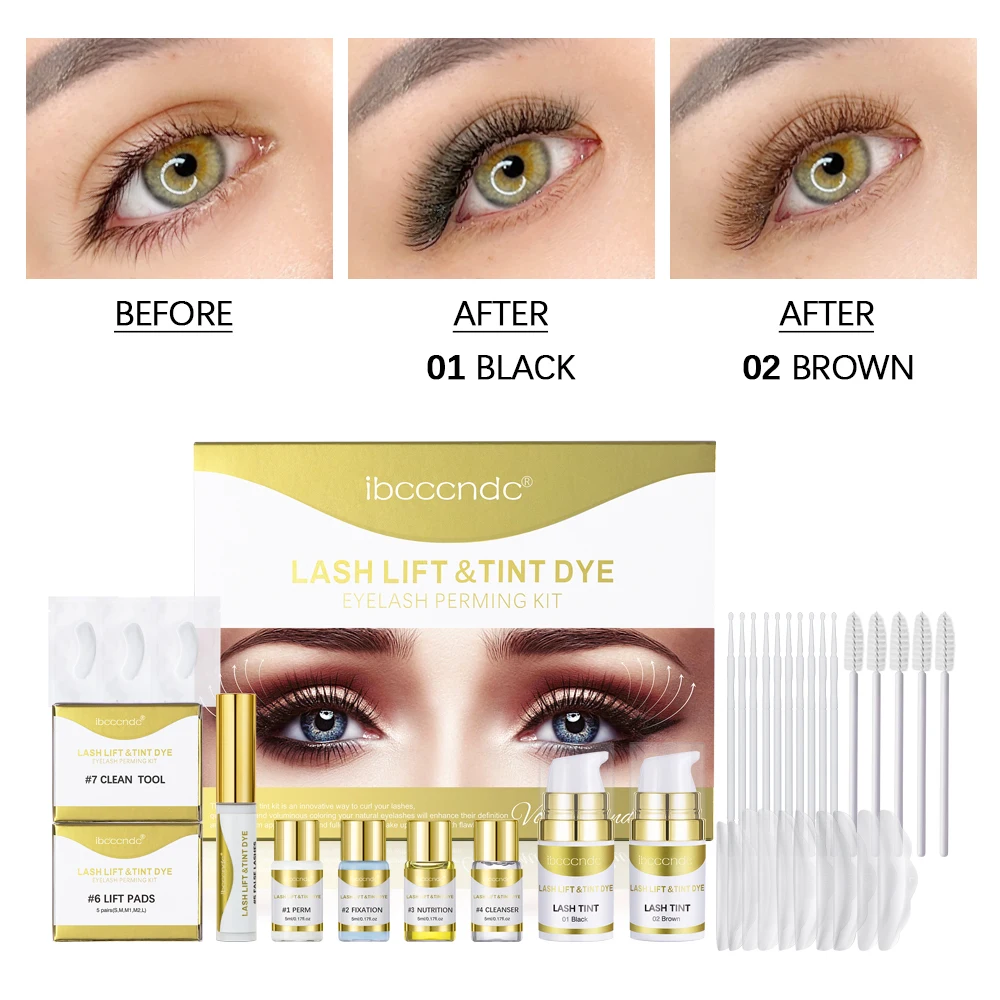 まつげパーマ＆染料キット、ナチュラルカーリングコールドパーマまつげ染めまつげ、女性用セミパーマネントカーリングまつげパーマキット