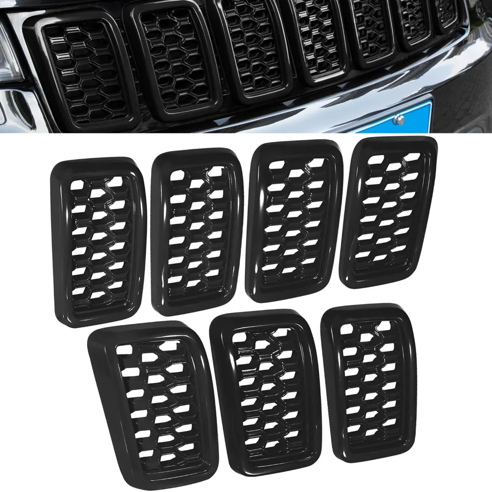 

7Pcs Front Grill Mesh Inserts Rings Covers Kit For Jeep Grand Cherokee 2017-2021