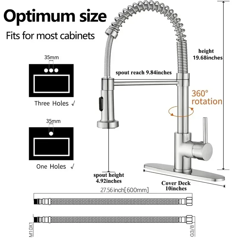 PHANCIR Brushed Nickel Kitchen Faucet Image 3
