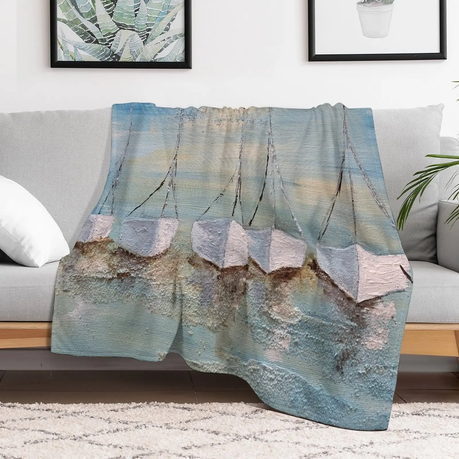 

Sailboats in the harbor Throw Blanket Multi-Purpose Luxury Brand Blankets Softest warm for winter Sofas Blankets