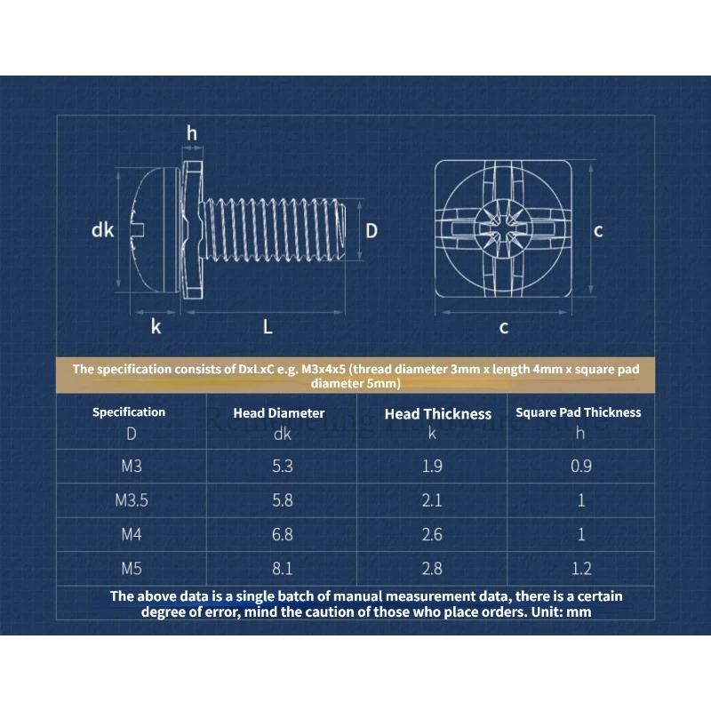 M3 M3.5 M4 M5 Nickel Plated Terminal Block Screw With Square Washer Pan Head Sems Screws