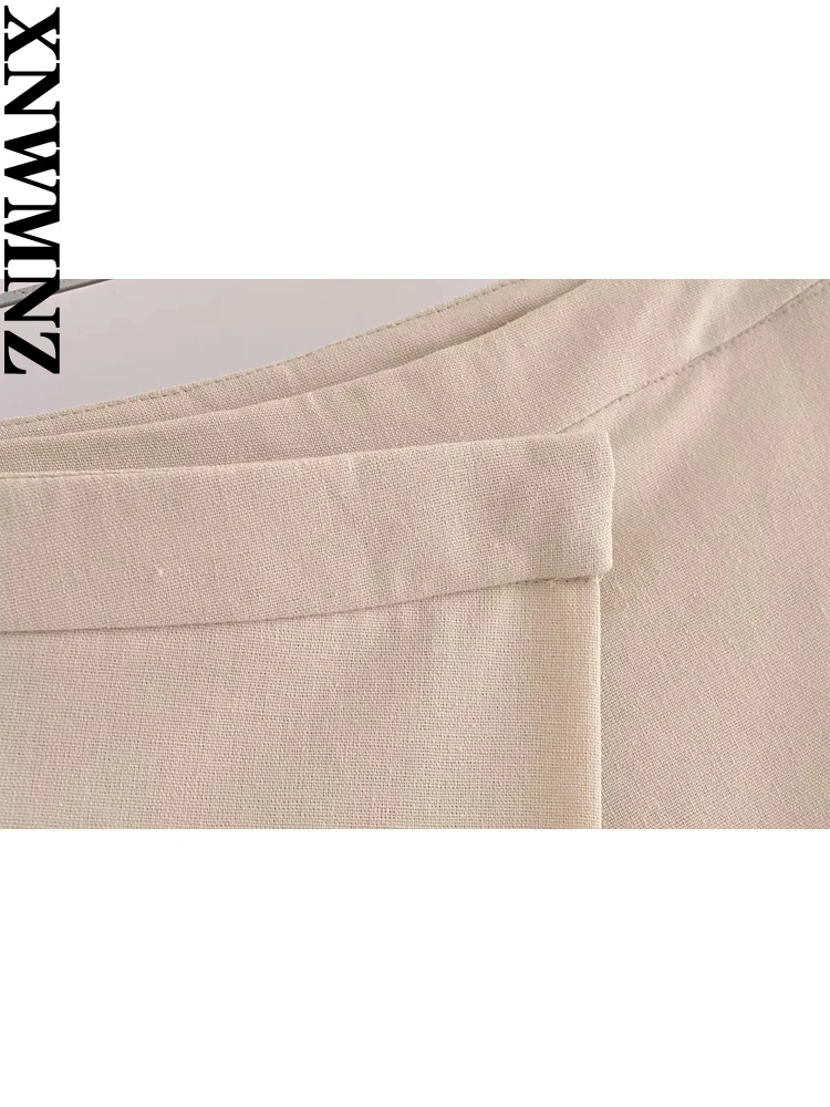 XNWMNZ Women\'s Fashion 2023 Linen Blend Wrapped Long Pants Women Vintage High Waist Zipper Versatile Female Chic Trousers