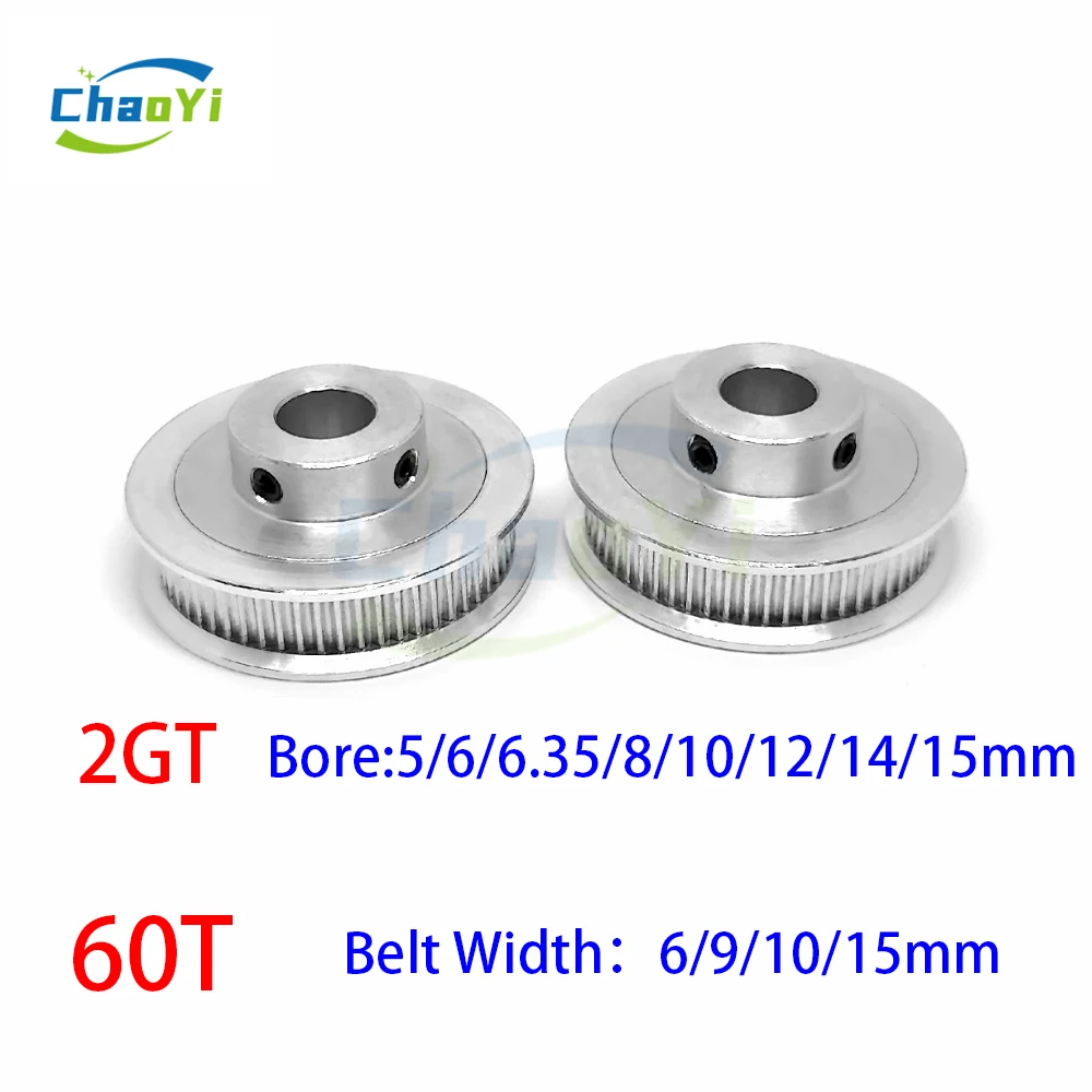 

2GT 60 Teeth Timing Belt Pulley Bore 5/6/6.35/8/10/12/14/15mm For Belt Width 6/9/10/15mm GT2 Synchronous Wheel 3D Printer Parts