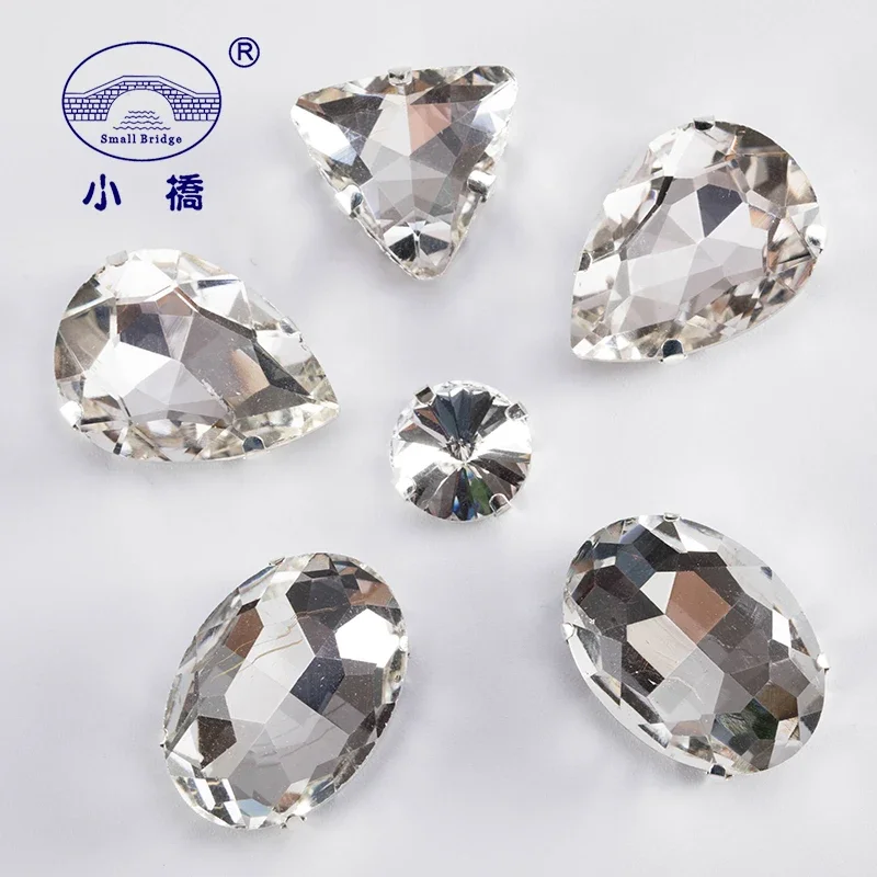 Mixed Shape White Crystal Rhinestones For Clothes Diy Clear Sew On Beads Glass Decorative Rhinestones With Claw 50PCS/PACK S038