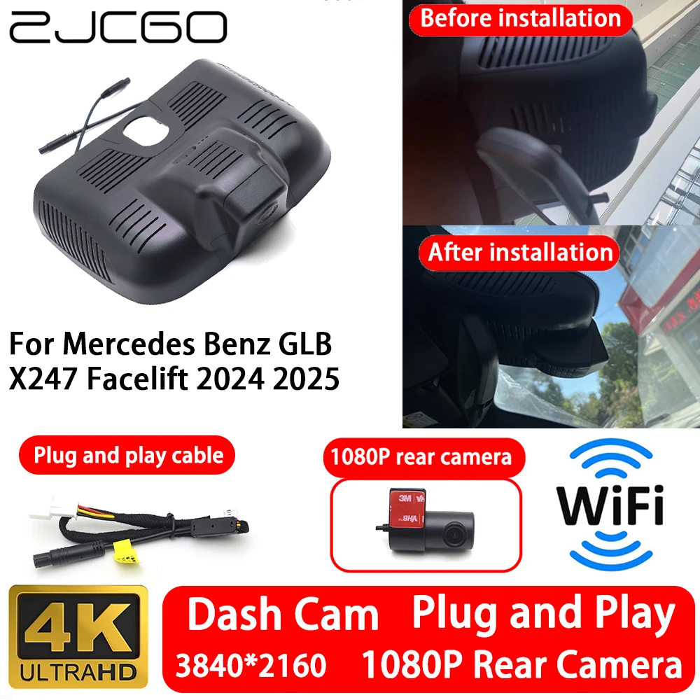 for Mercedes Benz GLB X247 Facelift 2024 2025 4K Front Rear Camera Dash Cam Wifi Plug and Play Video Recorder Loop Recording