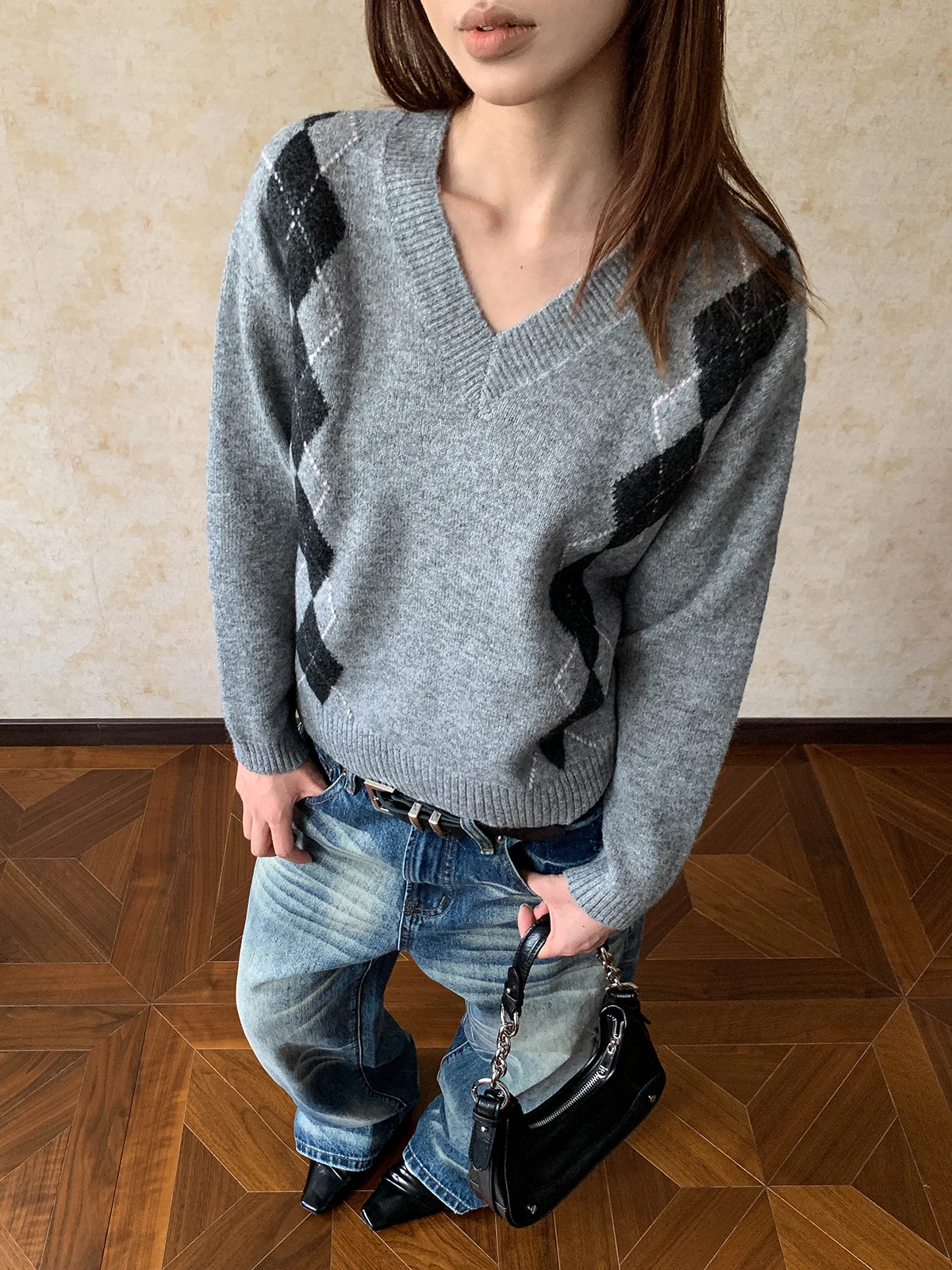 

Вязаный свитер Aket в американском ретро-стиле, женский, свободного кроя, осенне-зимний, теплый, термо, для уличной моды