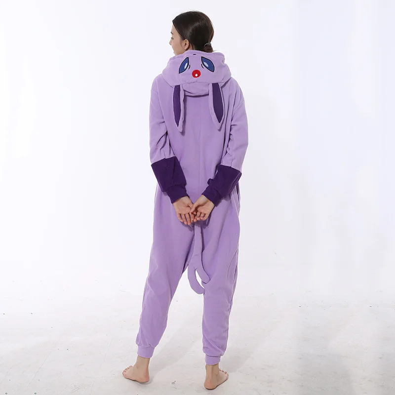 Purple Eevee One-piece Jumpsuit Long-sleeve Animal Pajamas Loose Casual Loungewear Autumn Winter Sleepwear Homewear for Adult