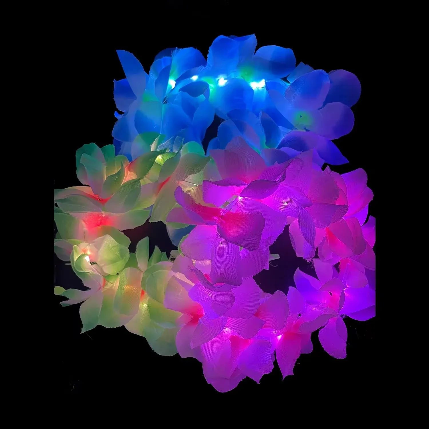 10-50Women Girl LED Hawaii Hawaiian Lei Headband Glow Light up Flower Crown Wreath Birthday Party navidad Wedding Festival