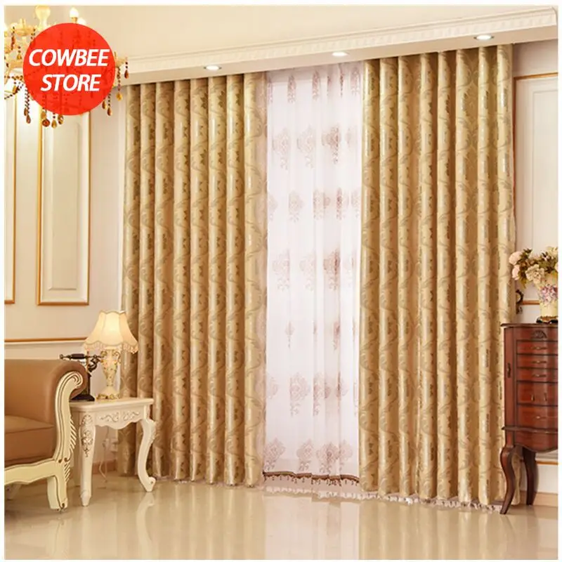 European Jacquard Blackout Curtains for The Living Room Bedroom Double-sided Monochrome Fabric Windows Backdrop Golden Curtain