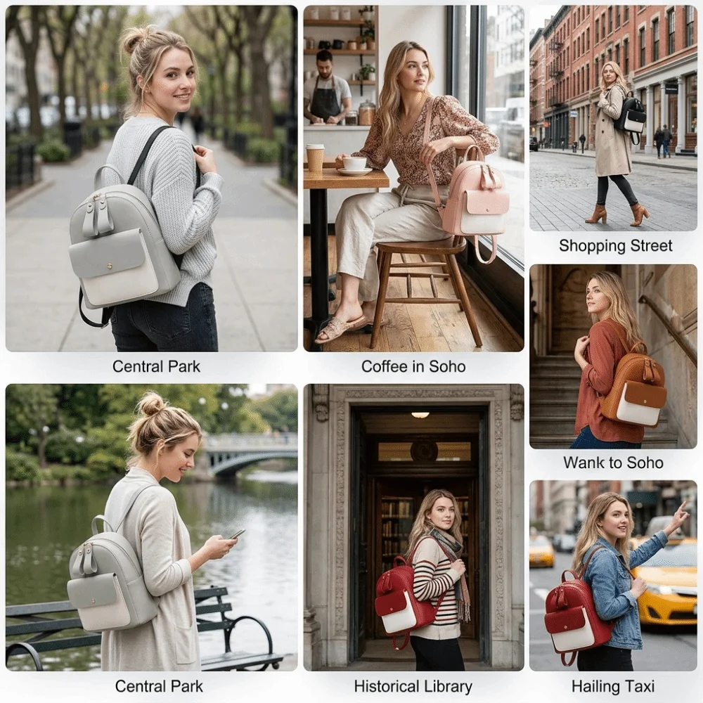 New Mini Small Backpack Zipper Closure Adjustable School Bag PU Leather Handbag Travel Storage