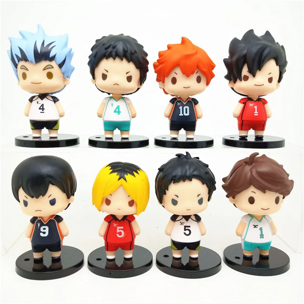 8pcs/Set Haikyuus Action Figure Toys Q version Kenma Kozume Shoyo Hinata Kotaru Bokuto Yu Nishinoya Volleyball Model Dolls