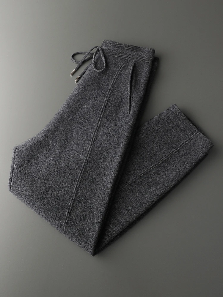 

MEETCC осенне-зимние мужские брюки-карандаш из 100% кашемира, толстые теплые элегантные повседневные брюки-бананы, роскошные брюки с эластичной резинкой на талии