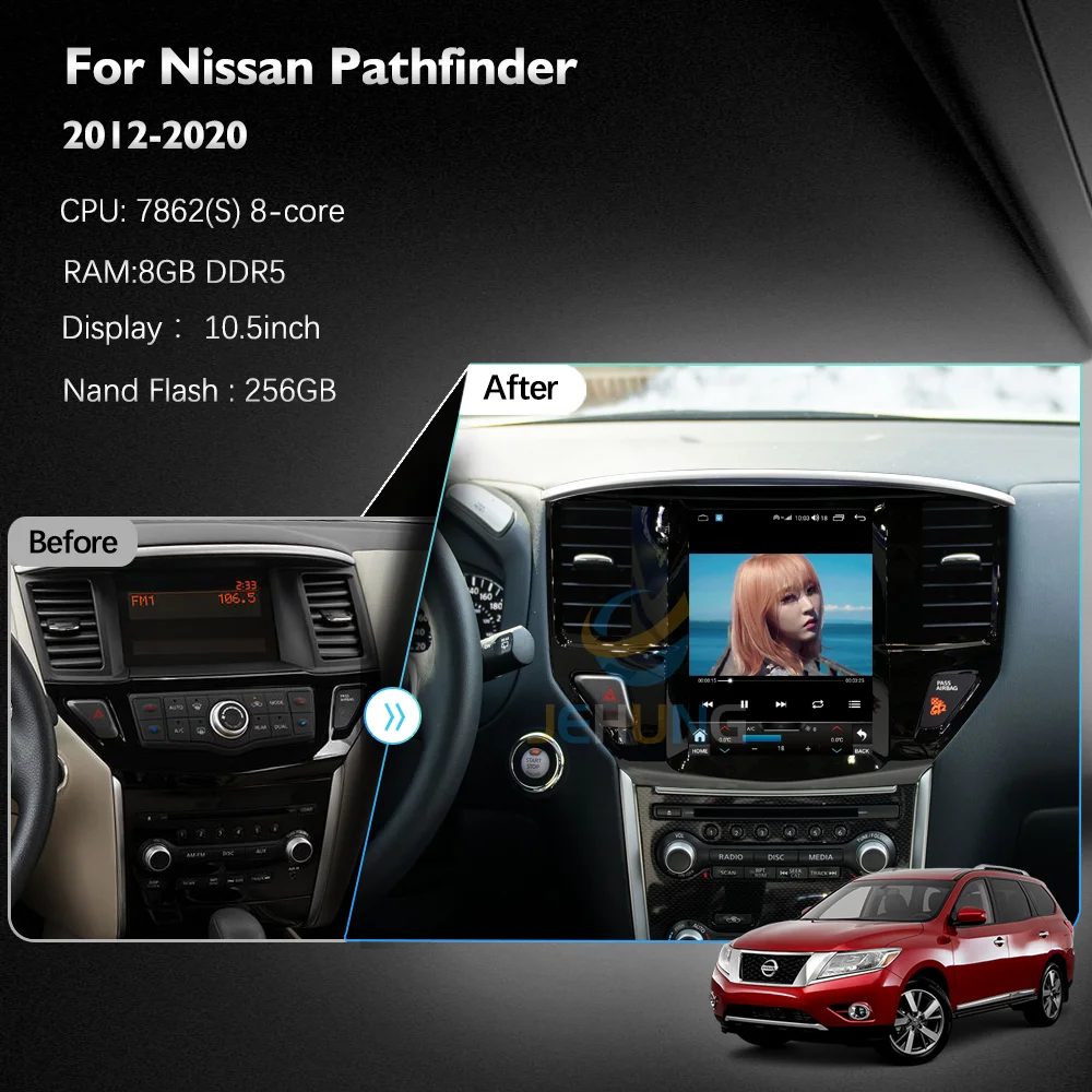 JEHUNG 10.5 inch For Nissan Navara Pathfinder 2012-2020 Android 12 Car multimedia player GPS CarPlay Radio 5G WIFI Navigation